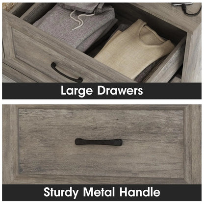 6 Drawer Dresser for Bedroom Wood Chest of Drawers with Power Strip