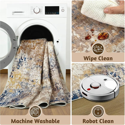 Living Room Area Rugs Soft Large Modern Abstract Area Rug, Vintage Machine Washable Non Slip Carpet , Low Pile Rugs