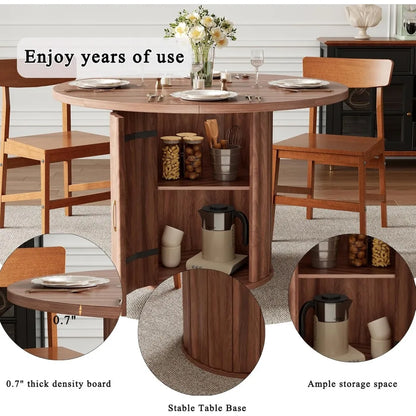 47 Inch Round Dining Table, Modern Round Wood Dining Table Rustic Kitchen Table for 4-6 People with Hidden Shelves for Dining