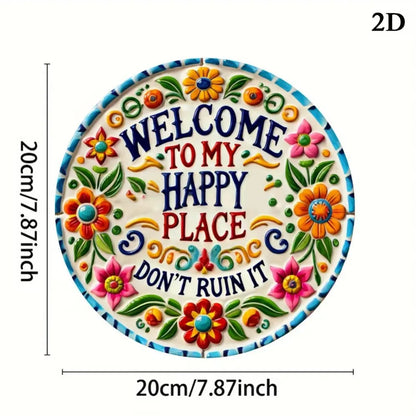Chic "Welcome to My Happy Place" Sign:2D Flat Print Wall Art Crafted from Durable Metal,Perfect for Decorating Diverse Spaces