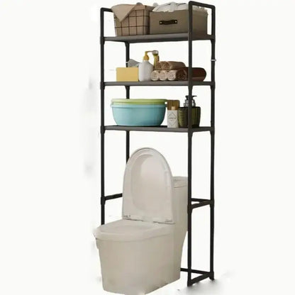 3-Tier Metal Bathroom Rack | Over Toilet Storage Shelf, No Drill Freestanding Organizer with Black Frame