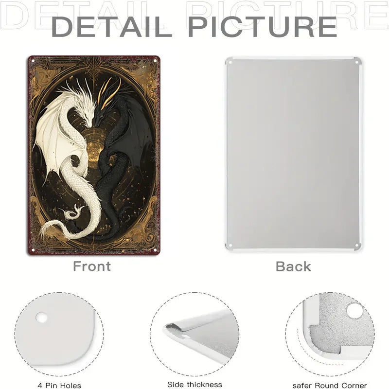 Yin-Yang Dragons Metal Sign - Vintage Aluminum Wall Art, 8x12 inches, Duality Harmony for Home