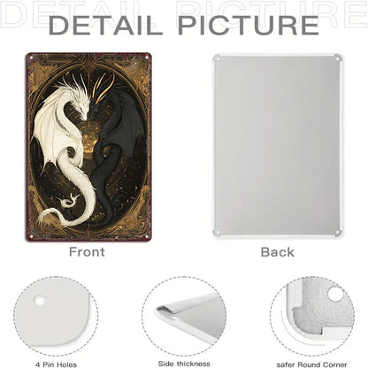 Yin-Yang Dragons Metal Sign - Vintage Aluminum Wall Art, 8x12 inches, Duality Harmony for Home