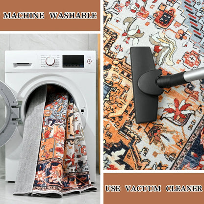 Faux Cashmere Vintage Floral  Soft Accent Area Rug, Low Pile for Living Room Bedroom