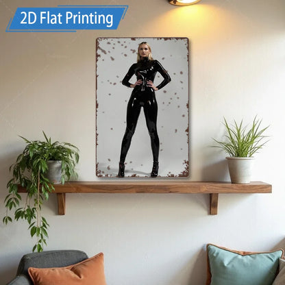 1pc Metal Sign, 4x16inch Rustic Style Woman in Bed 2D Flat Printing Wall Art for Living Room Decor