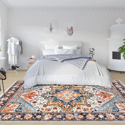 Faux Cashmere Vintage Floral  Soft Accent Area Rug, Low Pile for Living Room Bedroom