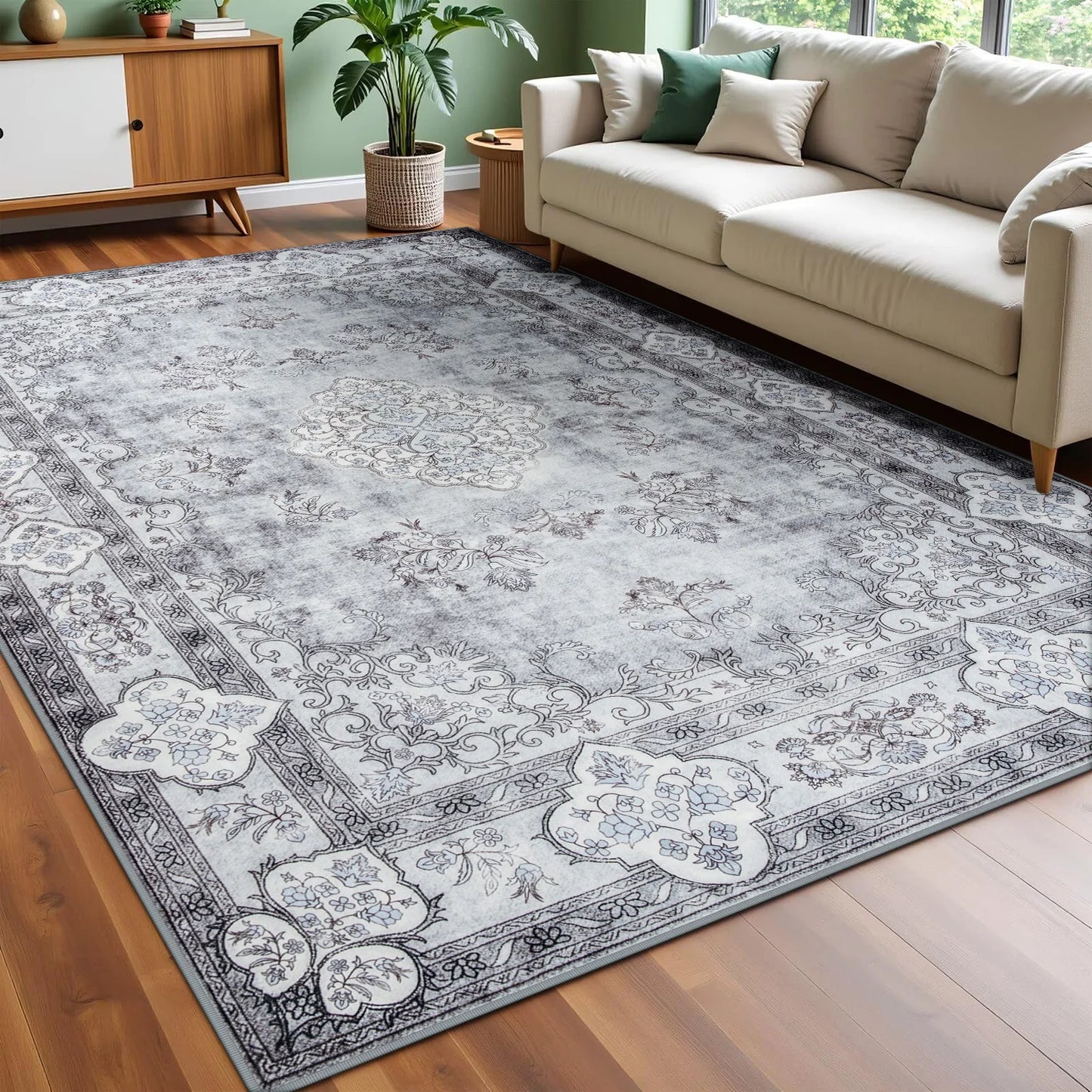 Elegant Floral Faux Wool Area Rug