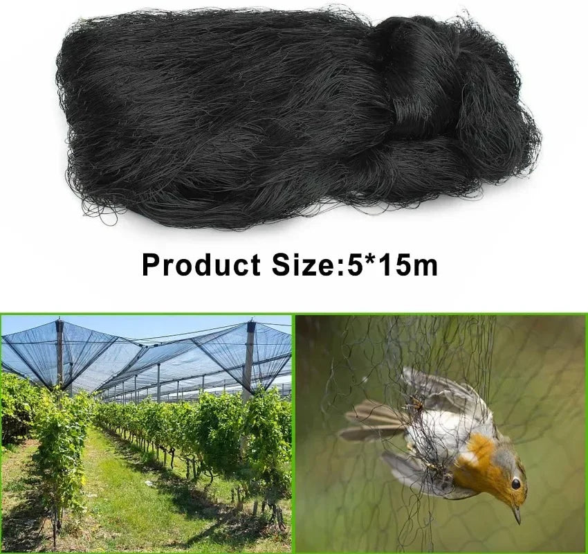 Bird Net 5 x 15 m Bird Net Hunting Nets Bird Nets Nylon Mesh for Protection of Orchards Vegetables Gardens Chicken Coops (Black)