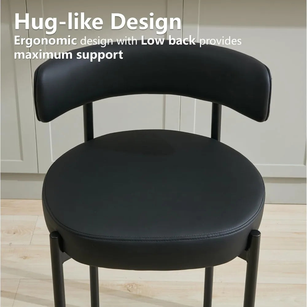 Faux Leather Dining Chairs Set of 4, Mid Century Modern Dining Room Chairs with Barrel Backrest, Upholstered Black Kitchen Chair