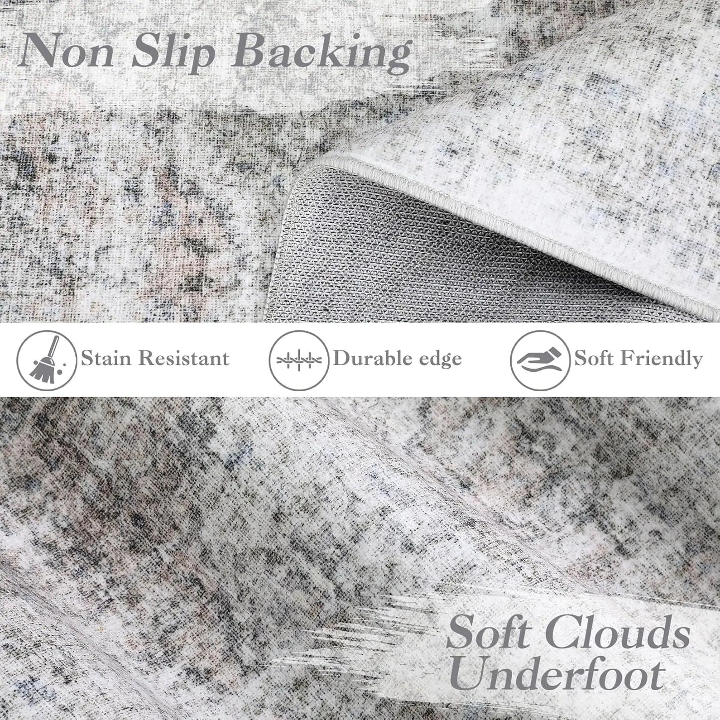 Washable Area Rug Stain-Resistant Throw Rug Indoor Carpet with Non-Slip Backing Foldable Floor Cover for Living Room, Bedroom