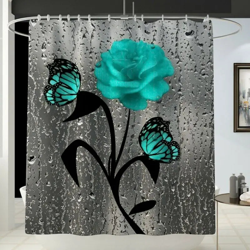 4pcs Set Doormat Shower Curtain with Non-Slip Rugs Toilet Seat Cover Bath Carpet Durable Waterproof