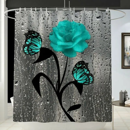 4pcs Set Doormat Shower Curtain with Non-Slip Rugs Toilet Seat Cover Bath Carpet Durable Waterproof
