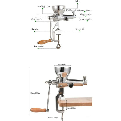 Stainless Steel Manual Wheatgrass Juicer Hand Crank Fruit Vegetable Orange Juice Press Extractor Table Clip-on Type