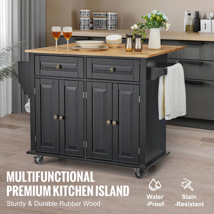 43" Kitchen Island Mobile Cart Wood Top
