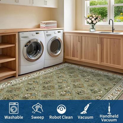 Vintage Washable Area Rugs for Living Room Soft Low-Pile Non-Slip Carpet  for Bedroom Dining Room Home Office