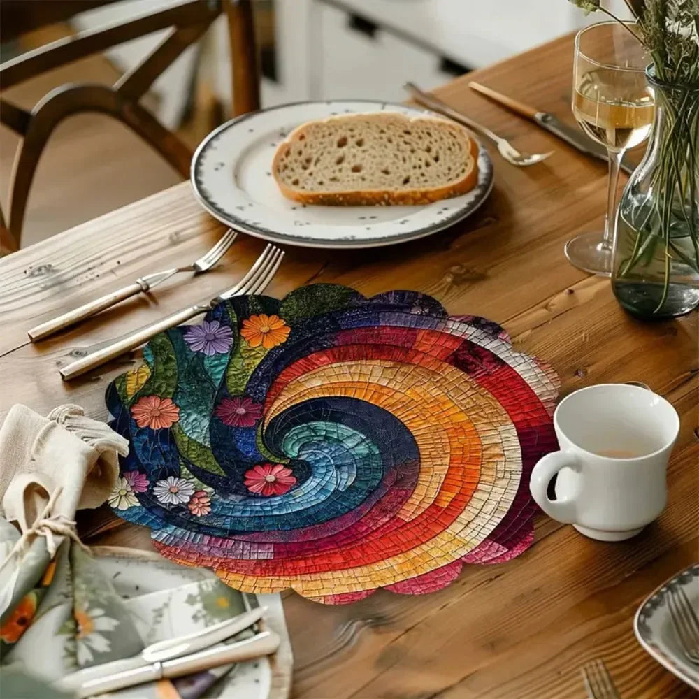 6Pcs Restaurant Spiral Fabric Placemats Colorful Floral Patterns Individual Table Placemats Kitchen Dining Table Mats