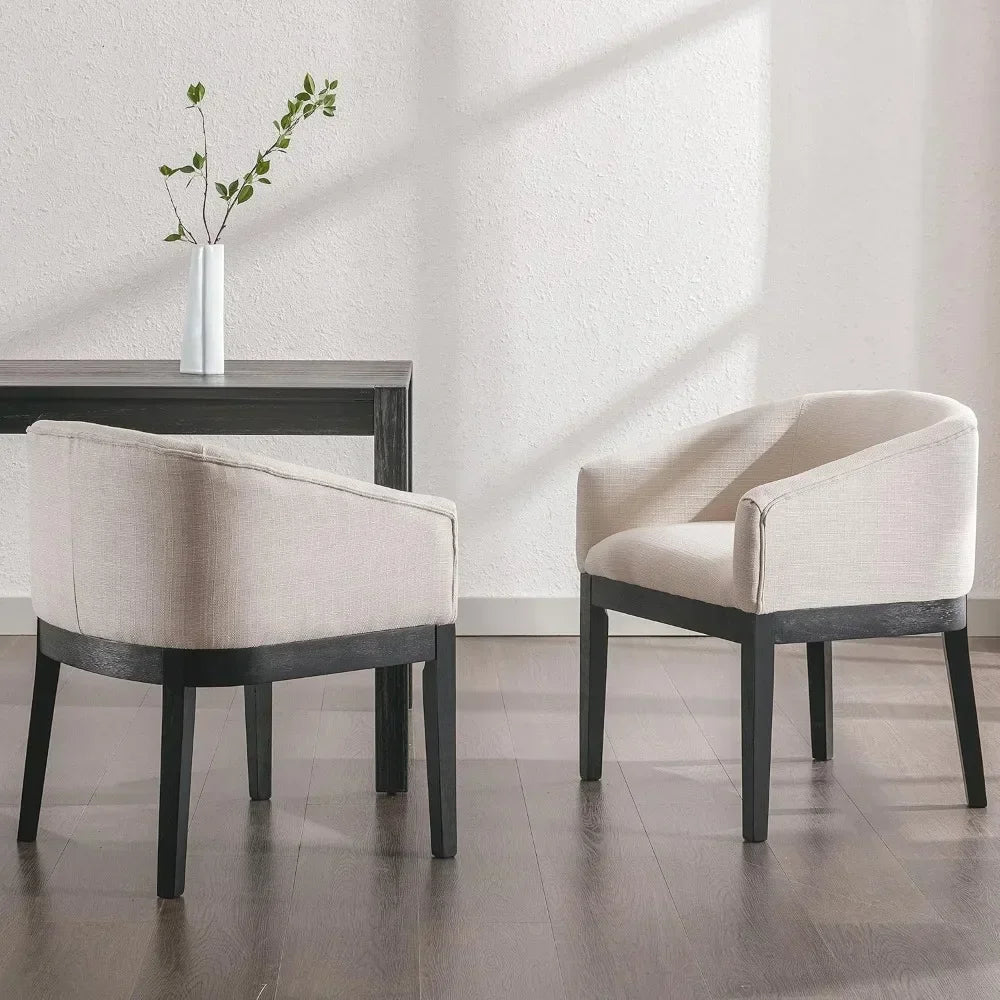 Beige Dining Chairs Set of 6, Mid-Century Modern Dining Chairs, Linen Upholstered