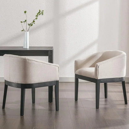 Beige Dining Chairs Set of 6, Mid-Century Modern Dining Chairs, Linen Upholstered