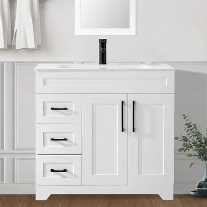 Bathroom Vanity with Sink,Undermount Ceramic Sink-Modern Bathroom Cabinet with 6 Soft-Close Drawers & 2 Doors Spacious Storage