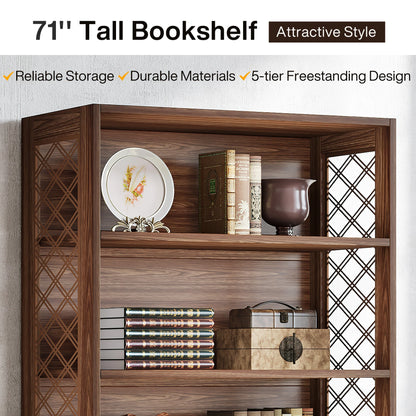 6-Tier Bookcase, 71 Inches Industrial Bookshelves and Bookcases, Floor Standing 5 Shelf Display Storage Shelves
