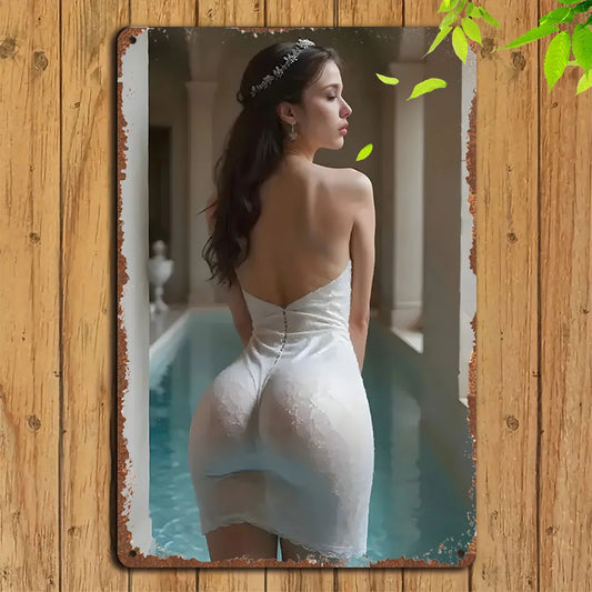 Vintage Bride Metal Wall Art Sign - Elegant 8x12 Inch Tin Decor for Home, Bar, Kitchen, Perfect Gift for All Occasions