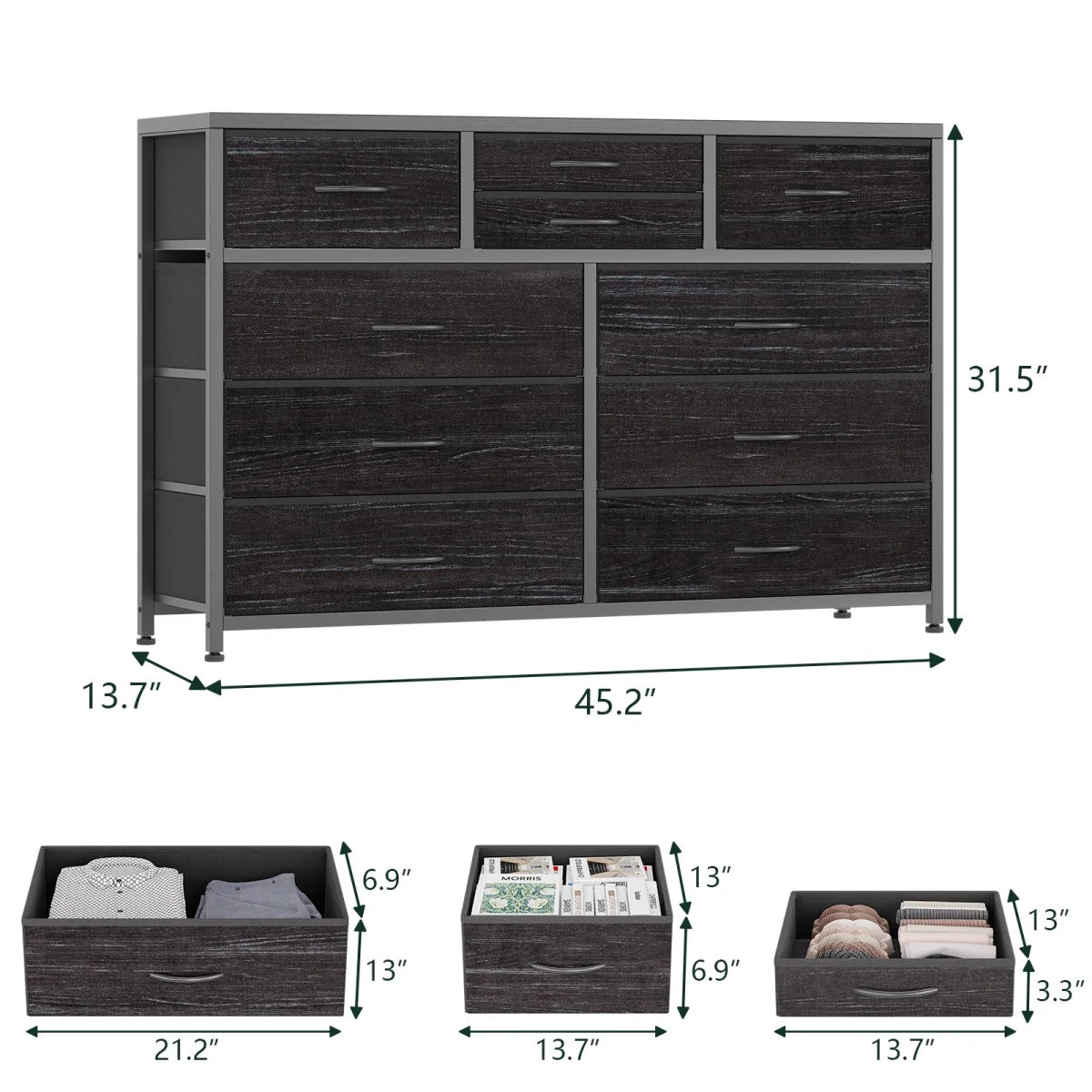 Dresser with 10 Drawers TV Stand Entertainment Center for Bedroom Entryway,Metal Frame
