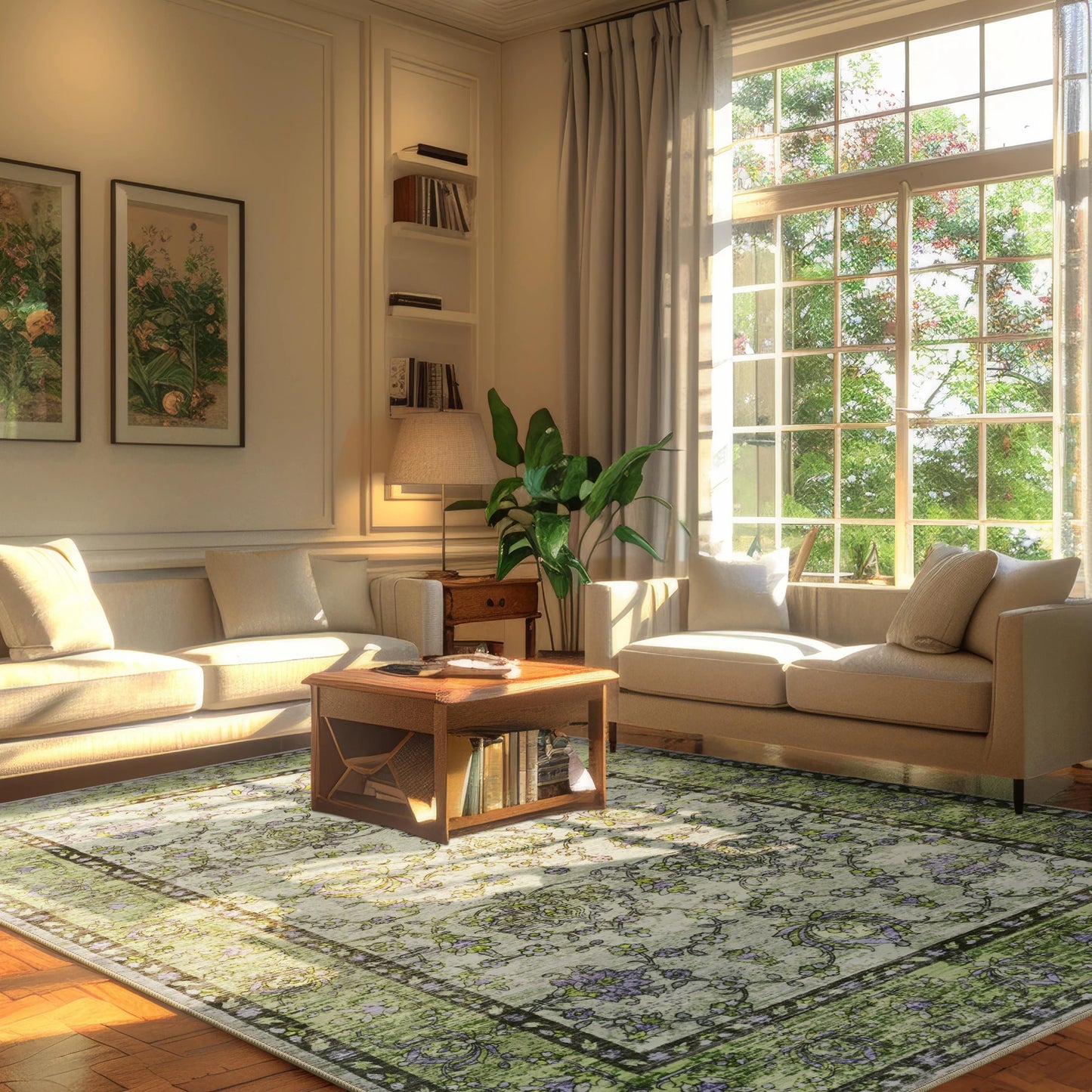 Vintage Area Rugs Low Pile Machine Washable