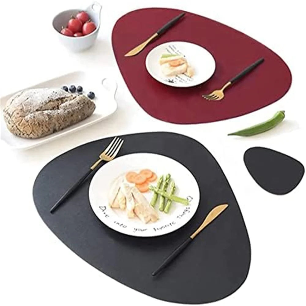 Irregular Shape PU Leather Placemats Set Oil-Proof Waterproof Dual-Sided Place Mats for Kitchen Bistro Tables Bars Coffee Shops
