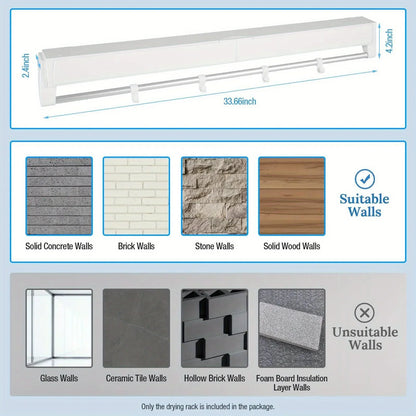 White Wall-Mounted Collapsible Clothes Drying Rack - Space-Saving Laundry Room and Bathroom Organizer