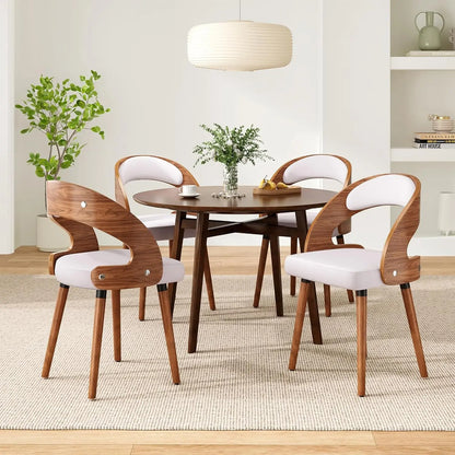 Wood Dining Chairs, Set of 4 Modern Upholstered Dining Chairs with Curved Backrest for Kitchen, Dining Room, Living Room,