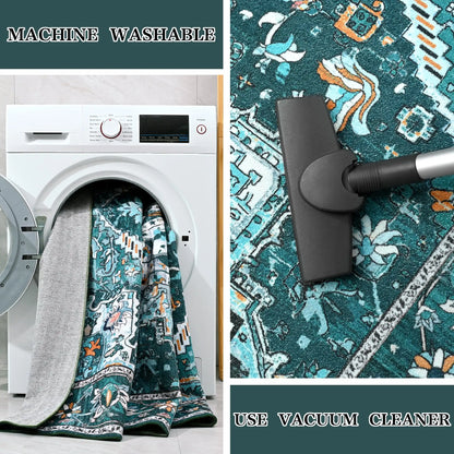 Faux Cashmere Vintage Floral  Soft Accent Area Rug, Low Pile for Living Room Bedroom