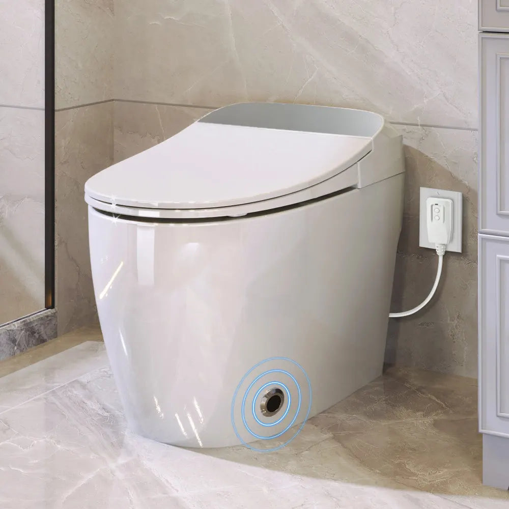 Heated Seat Smart Toilet, One Piece Toilet, Automatic Flush Tank Less Toilet without Bidet, with Foot sensor Flush