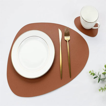 Irregular Shape PU Leather Placemats Set Oil-Proof Waterproof Dual-Sided Place Mats for Kitchen Bistro Tables Bars Coffee Shops