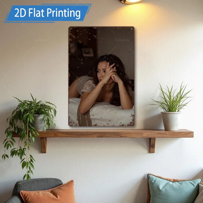1pc Metal Sign, 4x16inch Rustic Style Woman in Bed 2D Flat Printing Wall Art for Living Room Decor