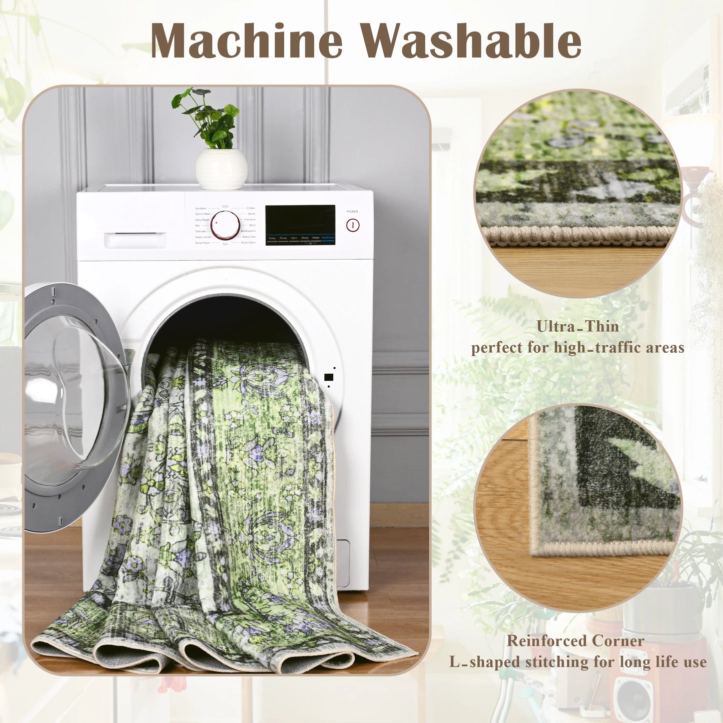 Vintage Area Rugs Low Pile Machine Washable