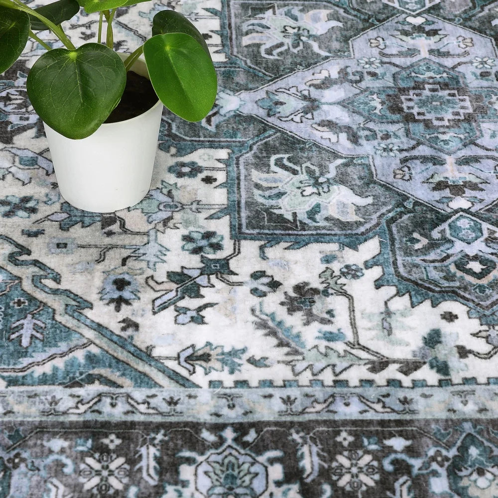 Washable Area Rugs 8x10 Living Room Rug Vintage Medallion  Soft Floor Cover Low Pile Non-Slip