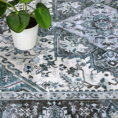 Washable Area Rugs 8x10 Living Room Rug Vintage Medallion  Soft Floor Cover Low Pile Non-Slip