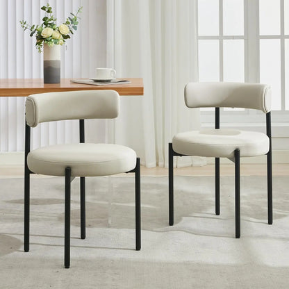 Faux Leather Dining Chairs Set of 4, Mid Century Modern Dining Room Chairs with Barrel Backrest, Upholstered Black Kitchen Chair