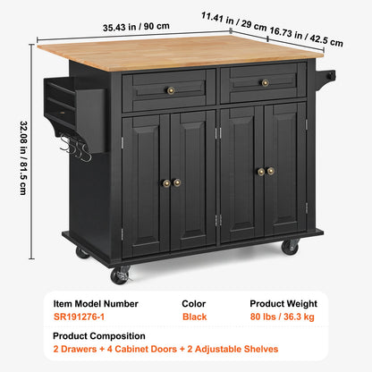 43" Kitchen Island Cart Wood Top