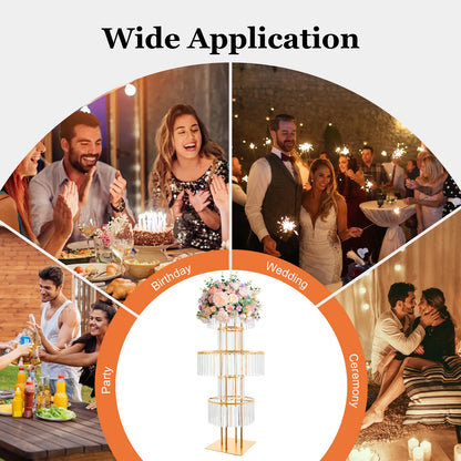 5 Tiers Gold Wedding Centerpieces Flower Stand Vase Centerpiece Acrylic Flower Stand with Hanging Acrylic