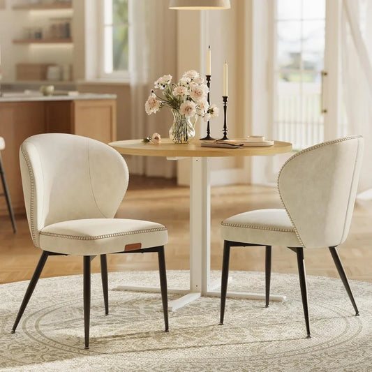 Dining Chairs Set of 2, Upholstered Kitchen Chairs, Comfortable Seat, Synthetic Leather with Stitching, Mid-C