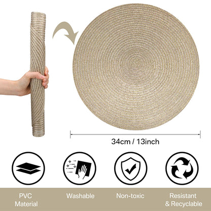 Round Braided Set of 6 Washable Round Placemats for Christmas Kitchen Wedding Dining Table 34cm Woven Heat Resistant Place Mats