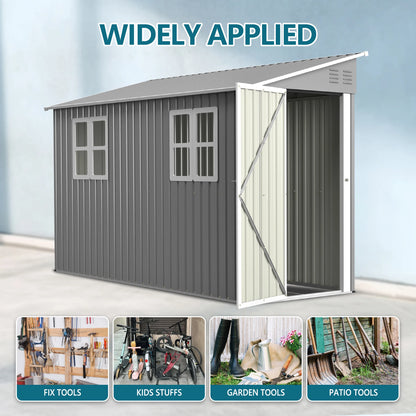 4x10 FT Galvanized Steel Outdoor Shed – Weatherproof Lockable Storage for Tools, Bikes & Pets w/Sloping Roof & Window