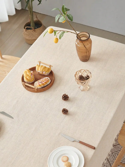 Beige linen square tablecloth, retro countryside style, kitchen living room coffee table