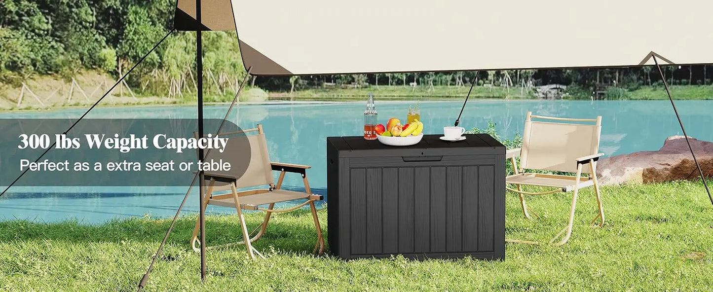45Gal Black Deck Box - Waterproof & UV-Resistant Outdoor Storage w/Lockable Lid - For Patio/Garden