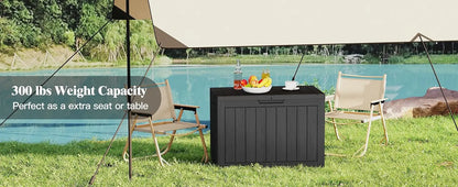 45Gal Black Deck Box - Waterproof & UV-Resistant Outdoor Storage w/Lockable Lid - For Patio/Garden