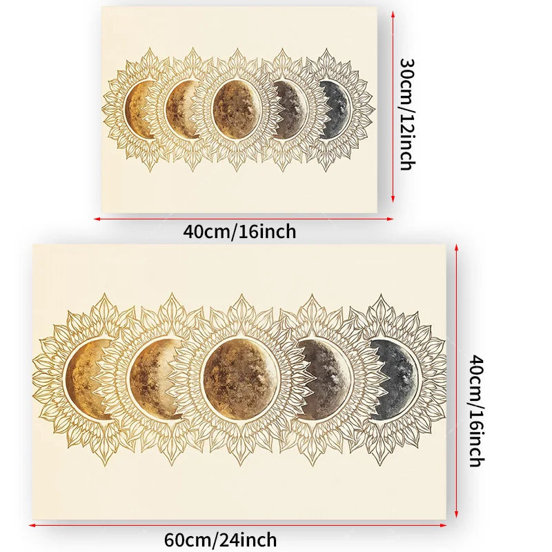 1pc Wall Tapestry  Moon Phase Tapestry - Gold Floral Mandala Wall Hanging