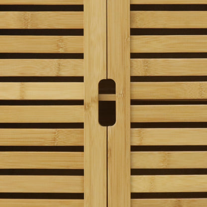 Bathroom Wall Cabinet Storage Shelf Bamboo Medicine Cabinet with with 2 Doors Adjustable Shelf