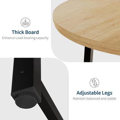 47" Round Industrial Dining Table - Rustic Wood Top w/Metal Frame, Seats 4-6 (No Chairs)