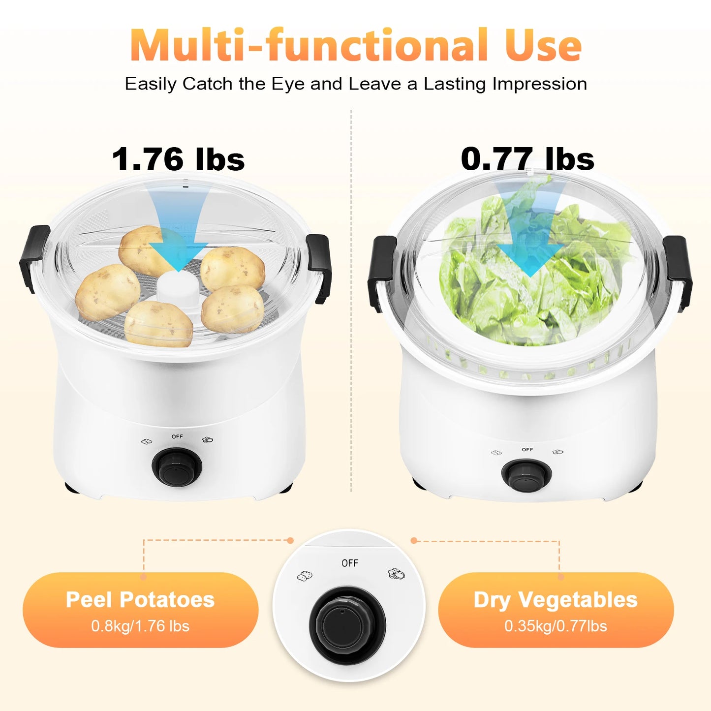 Electric Potato Peeler: High-Quality, Powerful Motor, Fast and Safe Operation for Effortless Peeling and Vegetable Preparation